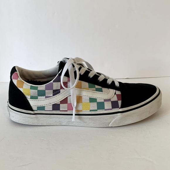 Vans Old Skool Checkered Black Rainbow Skater Shoe Sneaker - Picture 1 of 12
